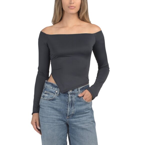 ROLLA COSTER Navy Handkerchief Hem Off The Shoulder Top - Picture 1 of 2
